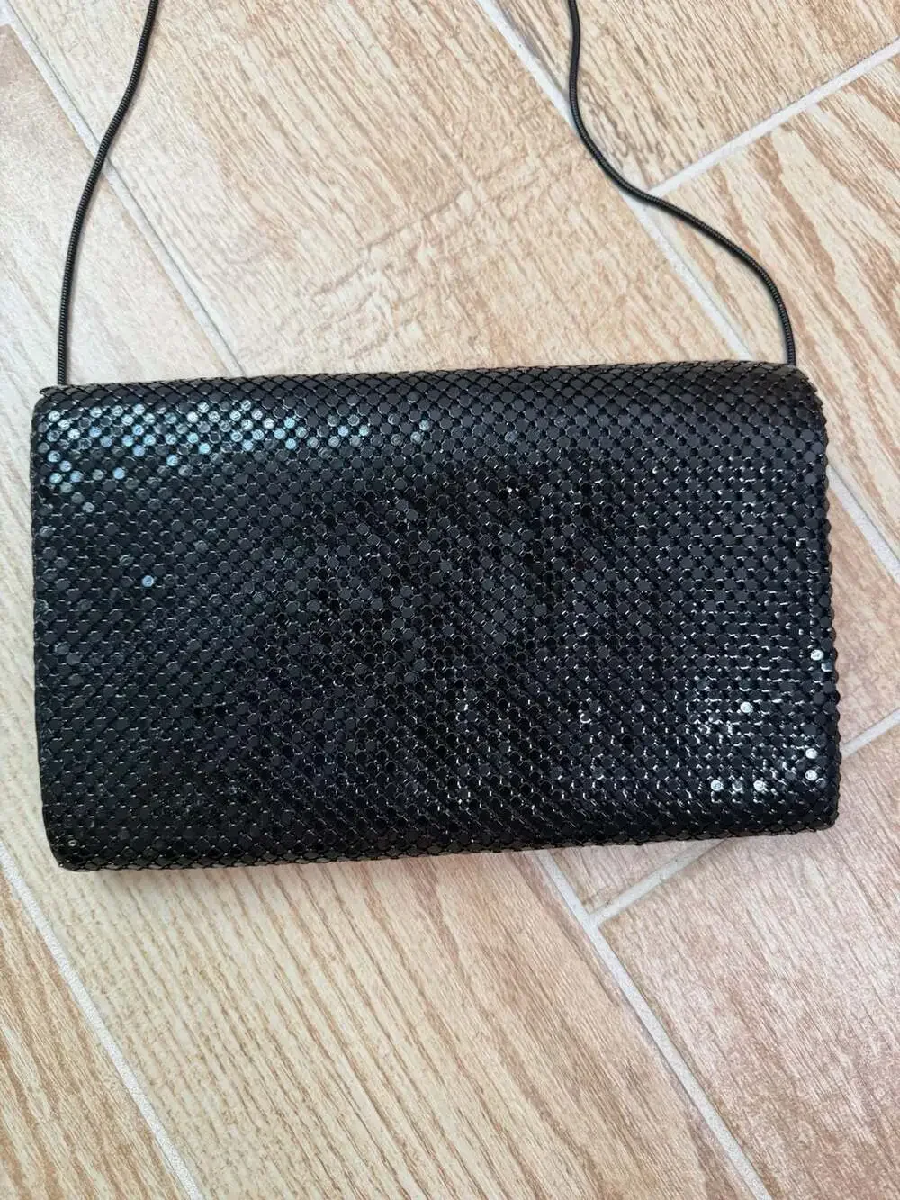 T.F. Tiger Vintage Black Metal Mesh Evening Clutch with Chain Strap